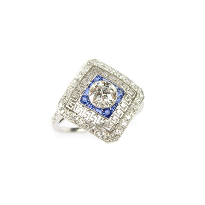 Early 20th century diamond and sapphire square cluster ring | MasterArt